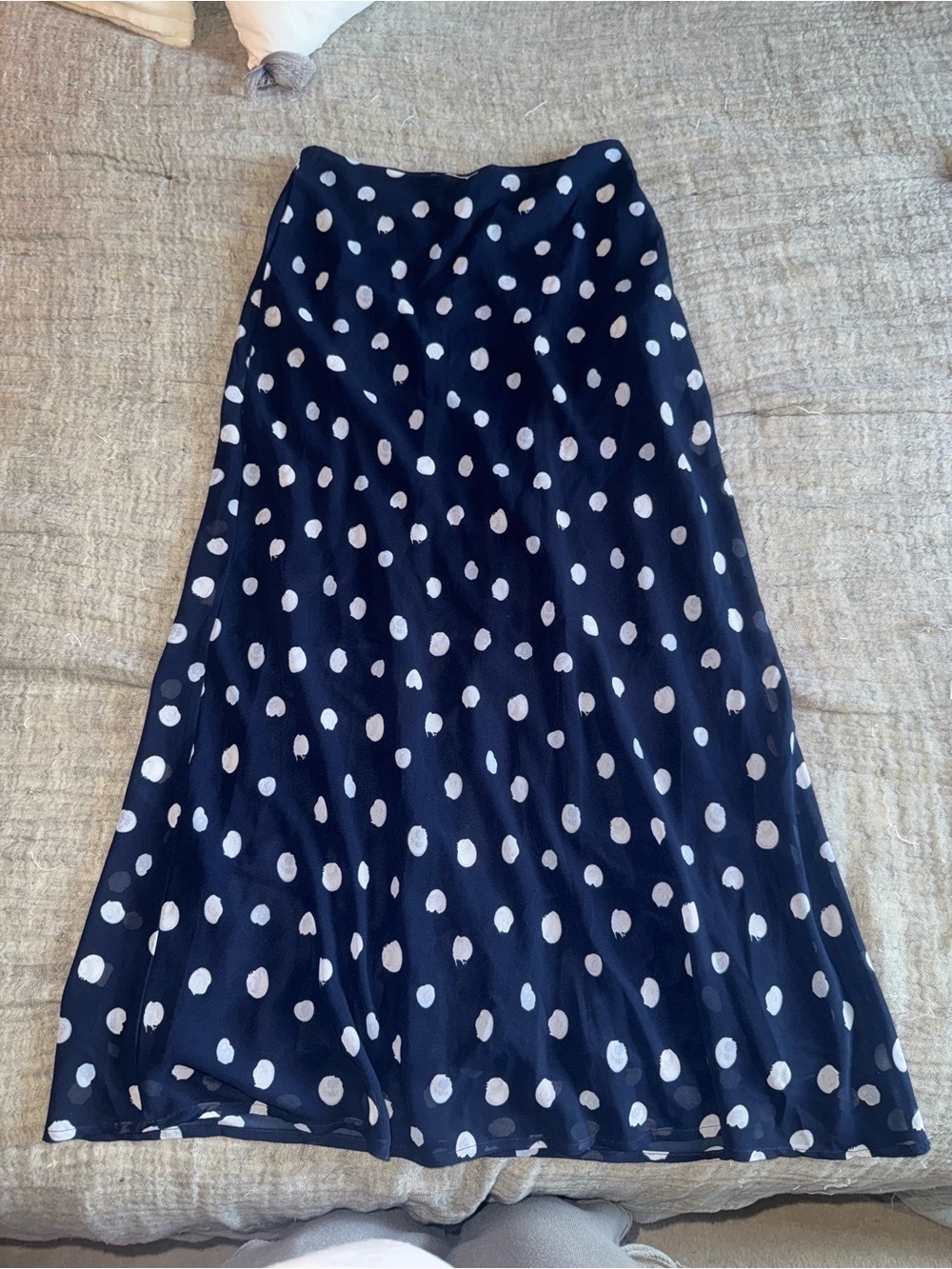 Abercrombie & Fitch Navy Blue Maxi Skirt with White Polka Dots